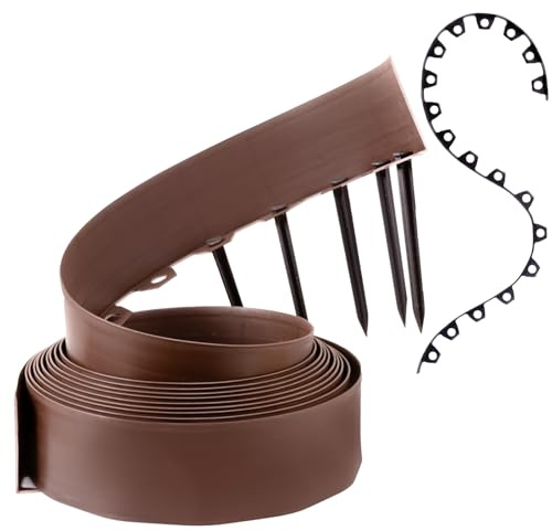 GARDENIX Bordo flessibile per prato, in plastica, marrone, 10 m, 20 ancore, altezza 10 cm, resistente alle intemperie, bordo rotondo per aiuole, per giardini e robot tosaerba