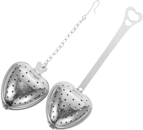 EPIGEIST 2pcs Professional Stainless Steel Heart-Shaped Tea Infuser with Chain Tea Strainers for Loose Leaf Brewing