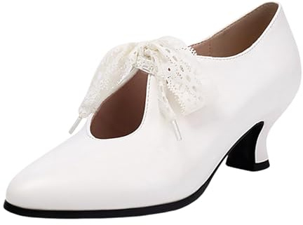 Pumps, scarpe da donna eleganti, con tacco largo, piccole con tacco, scarpe da sposa, scarpe da ballo estive, comode da donna, con tacco alto, per costume tradizionale Dirndl 2025, bianco, 41 EU