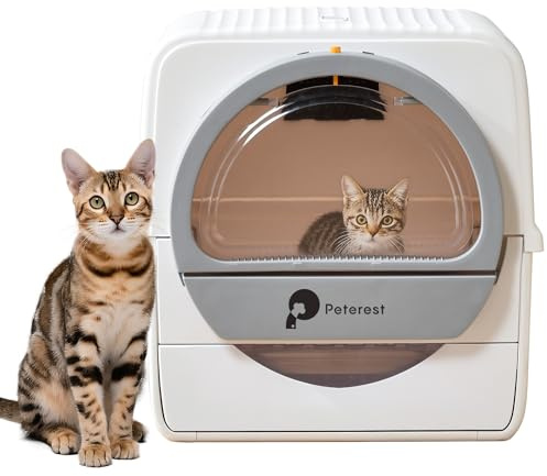 Peterest Semi-Automatische Große katzenklo,Odor Control,Pull and Scoop,für Mikrokristall-Katzenstreu,Semi-selbstreinigende katzentoilette,Hochkapazität Weißes Katzenklo mit Deckel,Leicht zu Reinigen