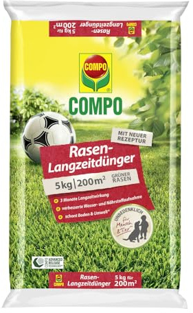 COMPO Rasendünger - 5 kg für 200 m² - mit 3 Monaten Langzeitwirkung für Frühjahr und Sommer - tierfreundlich - Premium Rasen-Langzeitdünger - 5 kg für 200 m²