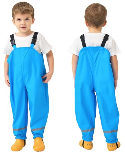 Fewlby Pantalon imperméable pour enfants, salopette de pluie à bavette, salopette de pluie pour garçons et filles, pantalon de boue coupe-vent et imperméable, vêtements de pluie d'extérieur pour