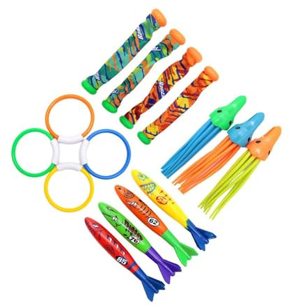 AMSLSIU Juguetes para Piscina subacuática, Anillos de Buceo, Palos, Actividades Divertidas de Verano, Juegos Entrenamiento natación, Juguetes Playa, Juego Buceo acuático, Regalo , 15 Piezas