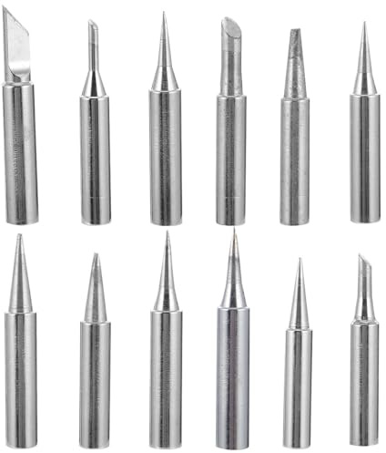 PENIKOKO Lot de 12 Set de Pointes de Soudage en Cuivre, Pannes de Fer à Souder Compatibles Station 936, Kit Remplacement Pointe Soudure pour Outils de Soudage, Conseils Fer Souder