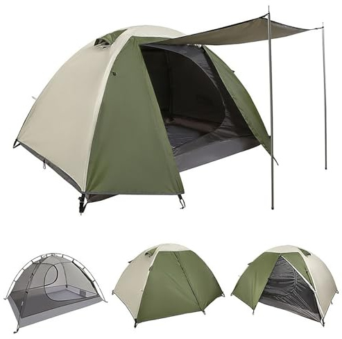 Camping Tent for Two Persons, Waterproof and Windproof with Breathable Mesh Inner and Canopy Awning