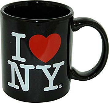 I Love New York Bunte Tassen, 325 ml, doppelseitig, I Love NY, in den Farben Gelb, Rosa, Orange, Blau, Lila, Schwarz und Weiß