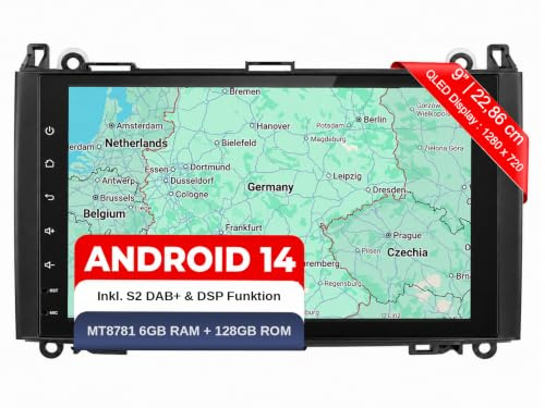 M.I.C. M9-U Android 14 Autoradio - Mercedes-Benz A-Klasse W169, B-Klasse | W245,Viano,Vito W639,Sprinter & VW Crafter; MT8781,6G+128G,9 Zoll QLED,Dual-Tuner DAB+,SIM/4G LTE,Wireless CarPlay & Android