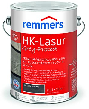 Remmers HK Lasure 3 en 1 Grey-Protect - Gris anthracite - 2,5 l - Lasure pour bois extérieur - 3 en 1 : imperméabilisation, apprêt et lasure - Protection du bois contre l'humidité et les rayons UV
