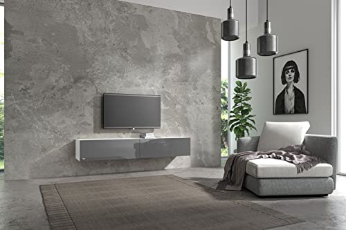 Wuun® TV Lowboard TV Board hängend I 100cm-280cm I Hängeschrank Wohnwand/Somero Weiß-Matt/Grau-Hochglanz I 140cm