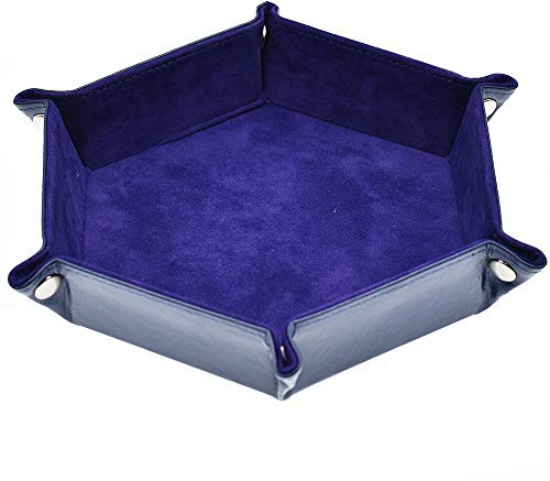 cusdie Plateau à dés hexagonal pliable en cuir et velours pour jeux de table DND (violet foncé)
