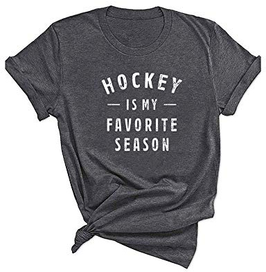 Qrupoad Hockey is My Favorite Season T Shirt Women Ice Hockey Player Gift Shirts Summal Casual Graphic Tees Tops Dark Grey