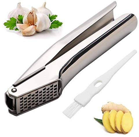 WUPYE Knoblauchpresse Edelstahl rostfrei, Professionelle Knoblauchpresse mit Reinigungsbürste für Küchenchef, Restaurant, Küchenhelfer, Kochzubehör, Hotel