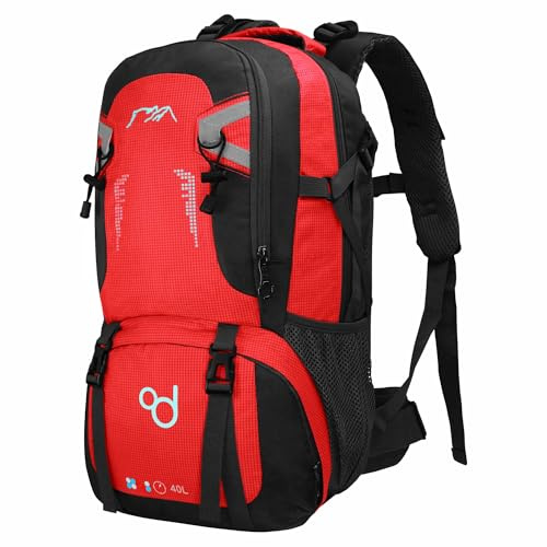 OcioDual Ryggsäck, 40 liter, svart, vattentät med flera fack, blixtlås, vadderade handtag och justerbara säkerhetsremmar för vandring, camping eller bergsvandring, 40