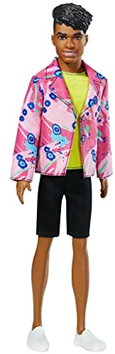 Barbie GRB44 - Ken Fashionistas 60th Anniversary Puppe: 1985 Rocker Derek in Rocker-Outfit im Retrostil mit neonfarbenem Top, Shorts und Schuhen, für Kinder von 3 bis 8 Jahren