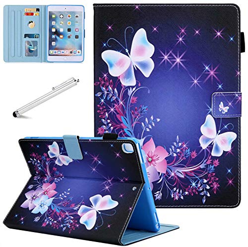 Fancity Funda para iPad de 9ª generación, Funda de Piel sintética de 10.2 Pulgadas con Soporte para bolígrafo, Ranura para Tarjetas, Funda con Soporte para Despertar y Dormir, Mariposa Elegante