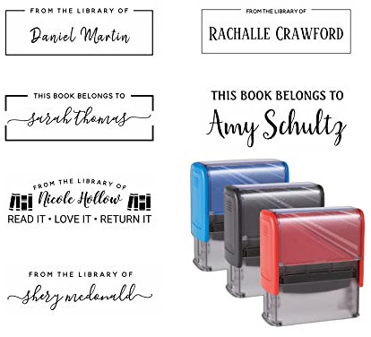 Personalisierter Bibliotheksstempel aus der Bibliothek von Stamp, This Book Belongs to, Buchstempel, wählen Sie aus 15 Designs und 15 Tintenfarben