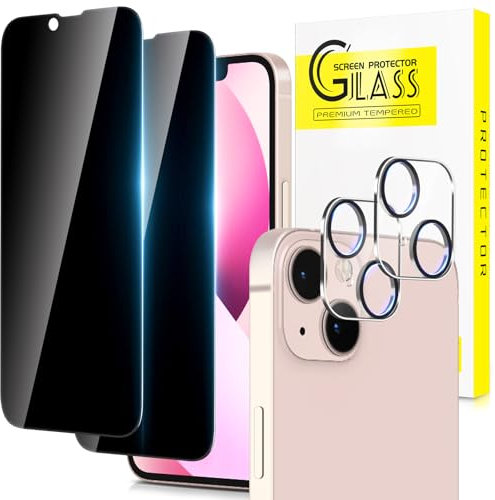 SLYTF Sichtschutz Panzerglas für iPhone 13 (6,1 Zoll) mit Kamera Schutz, Anty-Spy, Anti-Spähen Gehärtetes Glas Schutzfolie, 2+2 Stück, 9H Härte,Blasenfrei, Kratzfest