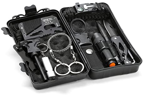 Blanko Survival-Set in Schutzbox, 10-teiliges Outdoor-Kit für Camping, Wandern, Survival-Trips oder Notfall
