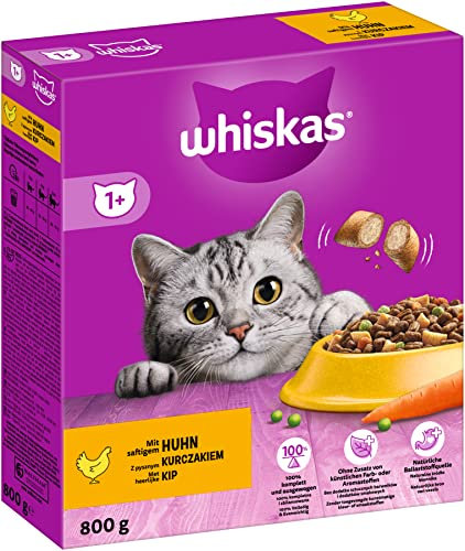 Whiskas Adult 1+ Trockenfutter Huhn, 5x800g (5 Packungen) - Katzentrockenfutter für erwachsene Katzen - unterschiedliche Produktverpackungen erhältlich