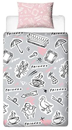 FRIENDS Juego de Funda de edredón Oficial para Cama Individual, Reversible, de 2 Caras, diseño de café, con Funda de Almohada a Juego