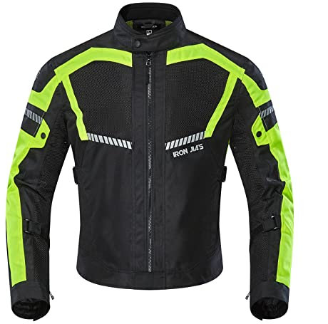 BORLENI Motorradjacke Sommer Herren Motorrad jacken Atmungsaktiver Panzerschutz Hochglanz Reflektierend Grün XXL