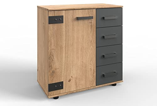 möbelando Kombikommode Stockholm aus Spanplatte in braun mit 4 Schubladen und 1 Türen. Abmessungen (B/H/T) 81x83x41 cm