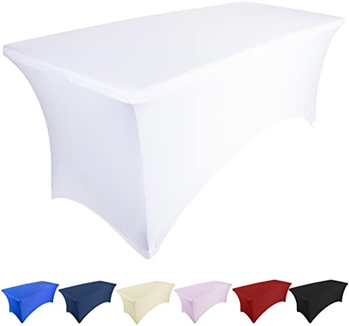 Ocves Stretch-Tischdecke, 1,8 m, Spandex, Polyester, rechteckig, dehnbar, für Hochzeit, Party, Cocktailbar, Bastelausstellungen, waschbare Tischdecke, Weiß 6FT (1 Stück)