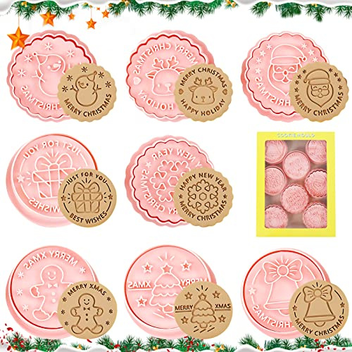 TOPJOWGA Moldes Galletas Navidad, 8 Piezas Cortadores de Galletas de Navidad, Moldes para Galletas 3D, Hornear Galletas Moldes, Cortador de Pastel de Galletas para Cookie, Pasteles, Fondant