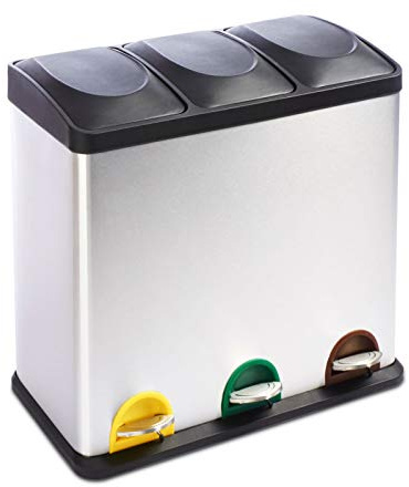 casa pura - Poubelle avec capacité jusqu'à 72 litres, en acier inoxydable, tri sélectif pour cuisine, poubelle à pédale, poubelle avec panier intérieur et poignée (modèle Brandon, 54 litres)