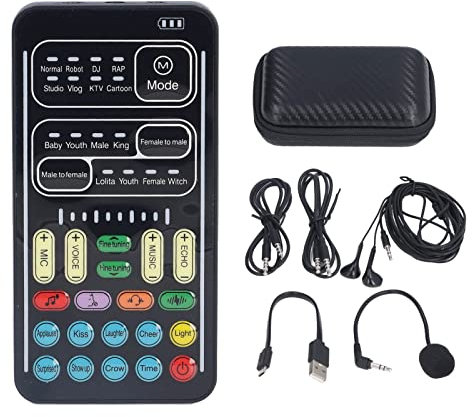 Mini Voice Changer Gaming Live Sound Card, Sound Converter with LED Light and 8 Sound Effects Suitable for Computers, Phones, Tablets and Gaming Device