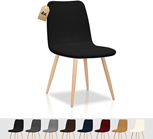 FIGOOO Fundas para Sillas Pack 4 Elásticas Fundas Sillas de Comedor Redondas Escandinavas Antimanchas Moderna Cubre Funda de Silla Ajustables Fundas Protectoras para Sillas de Cocina(Negro,4pcs)