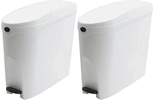 Pro-Kleen Sanitary Bin 20L Slimline Washrooms Toilets Hygienic Disposal Pedal Container Bins for Female Ladies And Baby Hygiene Products - 2 x 20 litres Bins (White)
