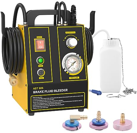 KAISAL 220V Bremsenentlüftungsgerät KFZ Bremsenentlüfter mit Einstellbares Manometer Auto Pulsierendes Bremsflüssigkeitsablass-Kit für Kraftfahrzeuge, Bremsen Entlüftungsgerät mit 3 Adaptern