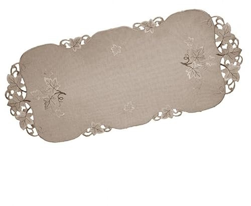 Tischdecke Mitteldecke Tischläufer Deckchen Kissenhülle Herbst beige braun Bestickt mit Blättern Leinenoptik (30 x 70 cm)
