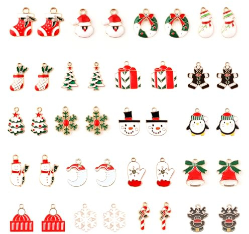 lasuroa 40 Stück Weihnachtsanhänger Metall, Reichlich Vorhanden Legierung Weihnachtsanhänger Klein für Ohrringe Niedlich Emaille Anhänger Weihnachten für Schmuckherstellung DIY-Basteldekoration