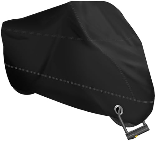 XYZCTEM Motorcycle Cover -Waterproof Outdoor Storage Bag,Made of Heavy Duty Material, Fits up to 116 All Motors(Black& Lockholes& Professional Windproof Strap)
