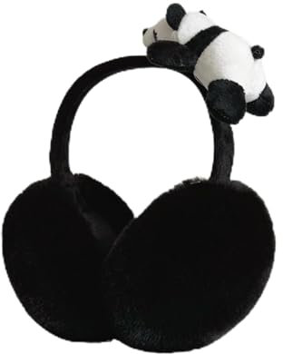 Ohrenwärmer Damen Für Winter, Plüsch-Panda-Ohrenschützer Damen Faltbare Ohrwärmer, Earmuffs Ohrenschützer Für Damen, Winter Ohrenwärmer, Weiche & Warme Ohrenschützer Für Weihnachtsdeko (Schwarz)