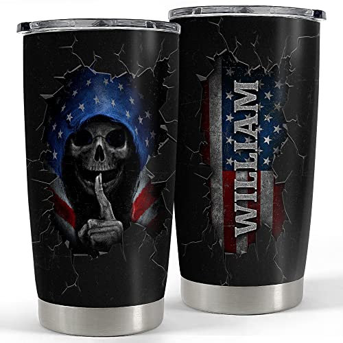 Tasse De Voyage Isolée 590ml Tasse De Voiture Réutilisable Mug Isotherme Pour Ami Maman Papa Nom Personnalisé Personnalisé De Gobelet De Crâne De Drapeau Américain
