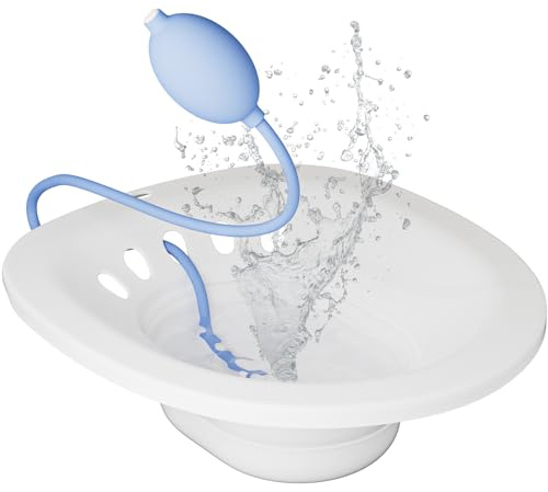 Sitz Bath for Toilet Seat Hemorrhoids and Postpartum Care, Yoni Steam Seat, Collapsible Sits Bath Kit for Women, Easy to Store, Flusher Hose, Deeper Bowl (Manual White)