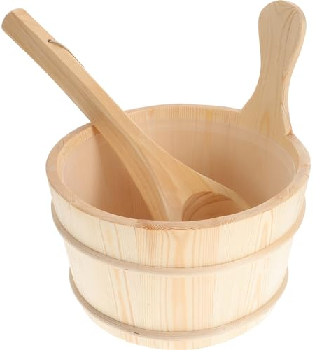 INOOMP 2 Stk Saunawasserschöpfer sauna barrel wood sauna bucket and ladle Fußwaschbecken aus Holz sauna zubehör saunazubehor Pediküre Saunakübel Dampfraum Wanne Fräulein Holzlöffel Bambus