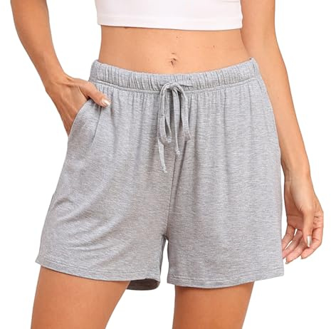 Lovasy Pantaloncini Pigiama Corti da Donna Pantaloncini Pigiama Estivi Modal Solidi Leggeri Pantaloni da Notte Grandi con Tasche Laterali C Grigio M