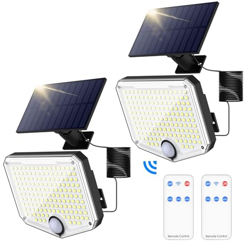 MoKo Solar Lights Outdoor, 222 LED 3000LM Motion Sensor Outdoor Lights with Remote, IP65 Waterproof Solar Flood Light Outside, 3000mah Security Lamp for Wall Patio Yard Garage Garden, 2 Pack