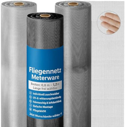 ONPIRA Fliegennetz Fliegengitter aus Edelstahl Schwarz als Meterware in 80cm Breite, Insektenschutz,Fliegengitter Balkon Tür,Fenster Fliegennetz, Fliegennetz Katzensicher