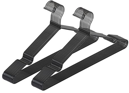 WENKO Kleiderbügel Sascha Schwarz, 20er Set, Garderobenbügel mit Non-Slip Beschichtung, verchromtes Metall, 40,5 x 20 x 0,3 cm, Schwarz