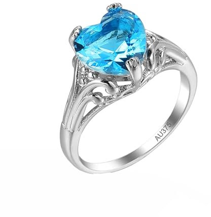 KnSam Freundschaftsringe Weißgold 9 Karat Au375, Klassisch Eheringe mit Topas Meeresblau, Solitärring 9K Gold Echt Goldschmuck, Gr.63 (20.1)