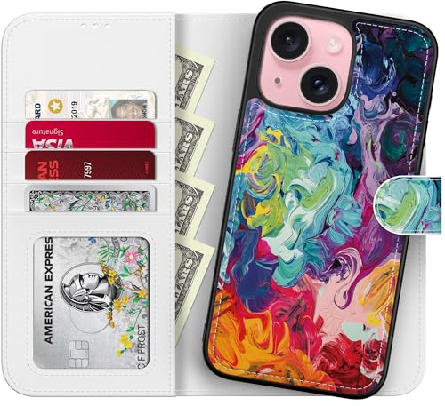 LUMARKE Designed for iPhone 13 Mini Wallet Case - Detachable Flip Folio Cover - RFID Blocking 4 Card Slots Holder - Leather Magnetic Kickstand - Shockproof Protective Phone Case 5.4,ful Painting