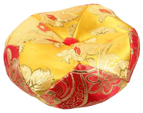 OFFSCH Klangschalenkissen 5 Zoll Handgenähte Stoff Unterlage für Gebetsschalen Rutschfeste Klangschalenmatte in Gold Schützendes Schüsselkissen für Meditation und Klangtherapie