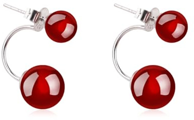 Hmzidz Damen Ohrstecker Kugel Ohrringe mit Schwarz/Rote Onyx,Ohrringe Silber Hängend mit Stein,Ohrhänger Silber 925 Mädchen,Piercing Ohrringe,Modeschmuck Ohrringe für Freundin