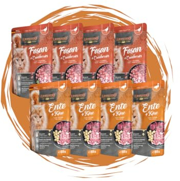 Leonardo Frischebeutel 8x85 g - Katzenfutter - Nassfutter - Multi Bundle - Sparpaket - Verschiedene Sorten (4X Ente+Käse, 4X Fasan+Cranberries)
