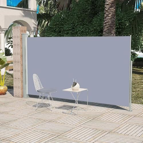 Willood Ausziehbare Seitenmarkise 160x300cm UV-und Wasserbeständig Sonnenschutz Sichtschutz Windschutz Seitenrollo Markise Balkon Garten Terrasse Grau